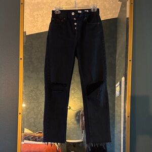 Re/Done Black Distressed Straight-Leg Jeans